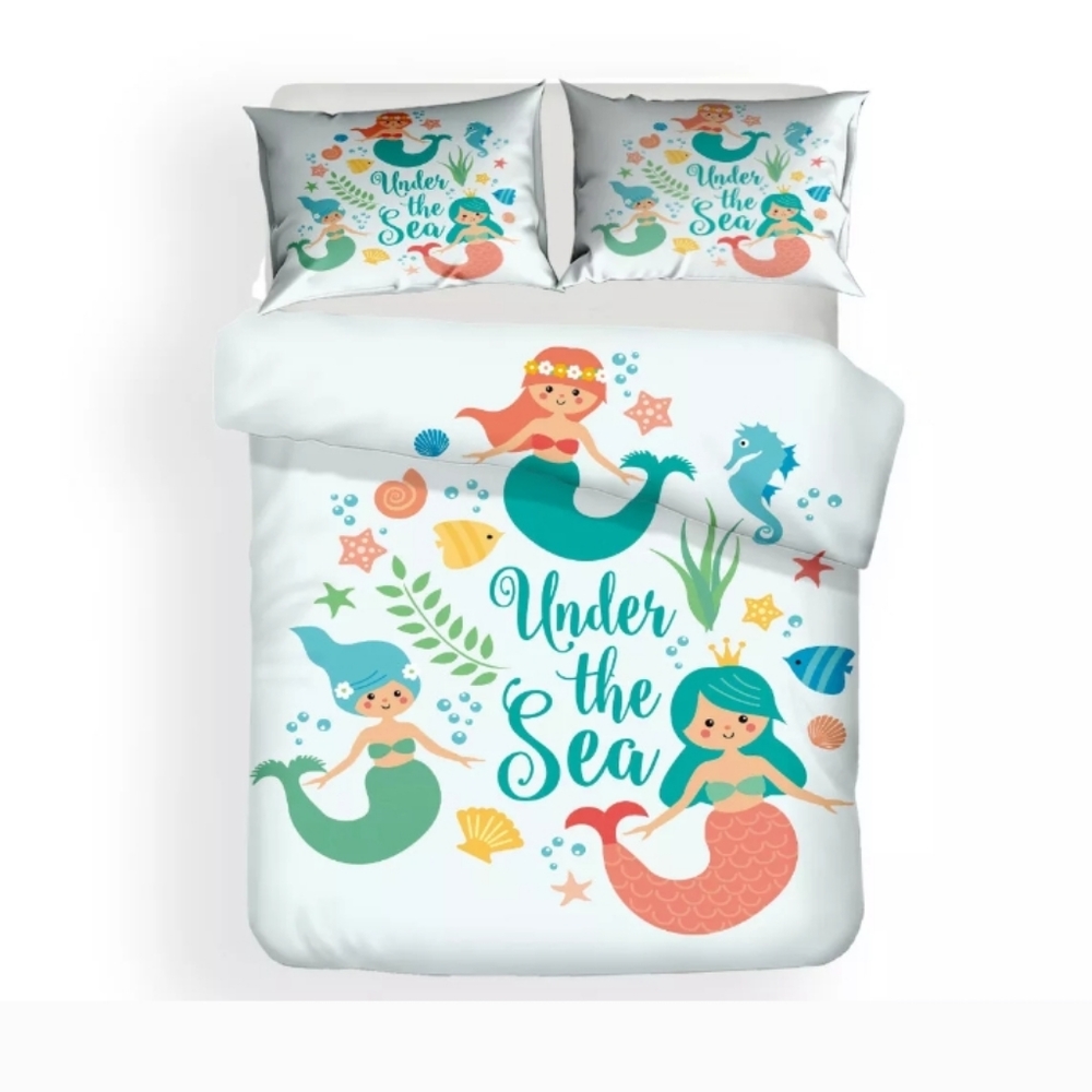 Twin size duvet with pillow shams "under the sea"